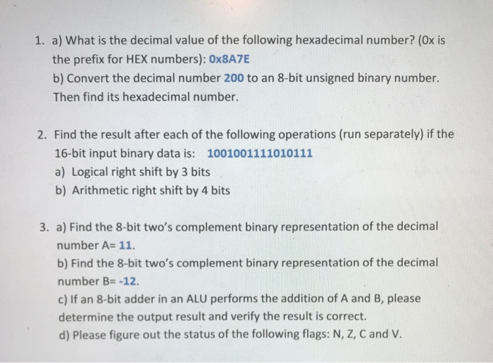 Solved 1 A What Is The Decimal Value Of The Following H Chegg Com