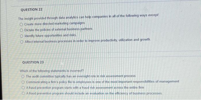 Solved QUESTION 22 The insight provided through data | Chegg.com