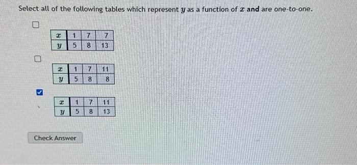 Solved Select All Of The Following Tables Which Represent Y