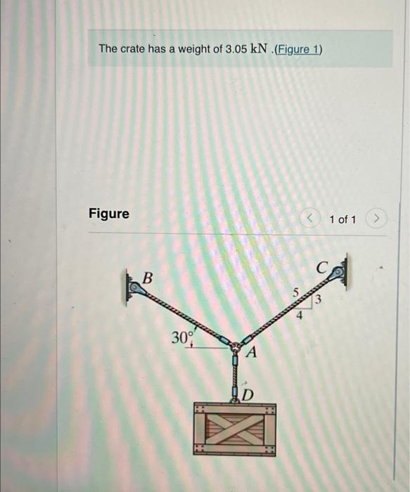The crate has a weight of \( 3.05 \mathrm{kN} \)
(Figure 1)