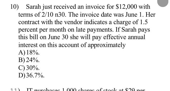 Solved 10) Sarah Just Received An Invoice For $12,000 With | Chegg.com