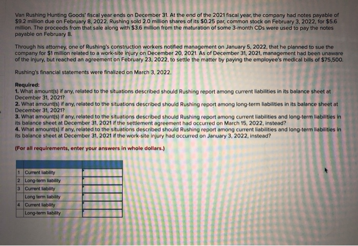 Solved Van Rushing Hunting Goods' fiscal year ends on | Chegg.com