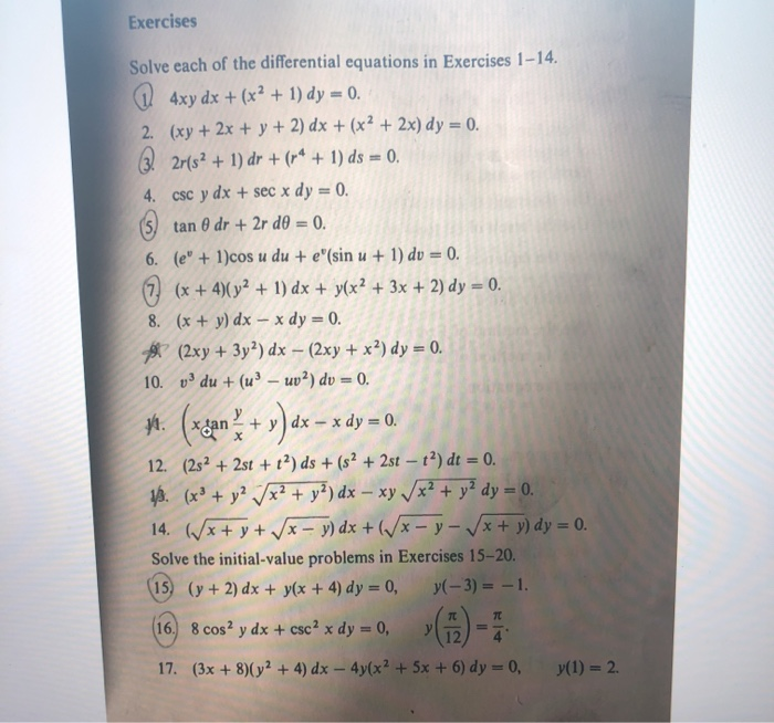 Exercises Solve Each Of The Differential Equations In Chegg Com