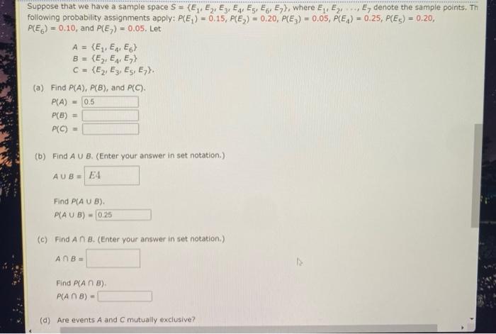 Solved A= Suppose that we have a sample space S = {E1, E2, | Chegg.com