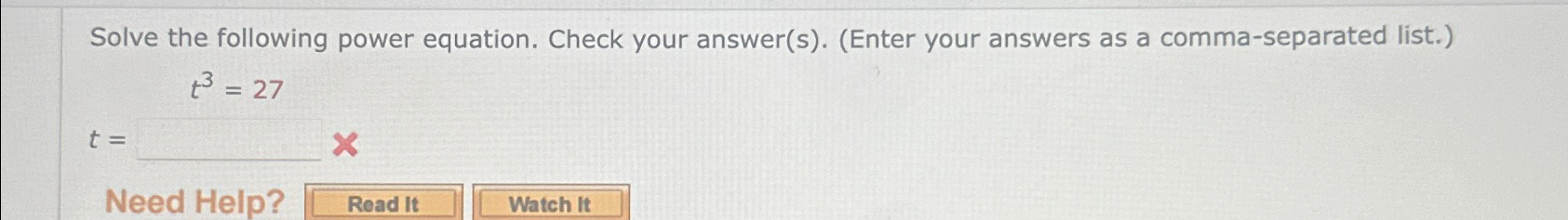 Solved Solve the following power equation. Check your | Chegg.com