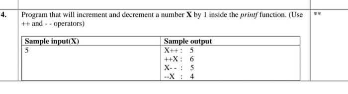 Solved 4. 事事 Program that will increment and decrement a | Chegg.com