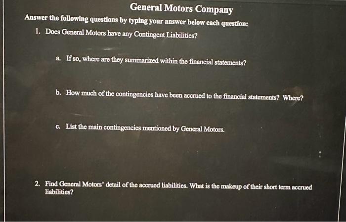 Solved General Motors Company Answer the following questions | Chegg.com