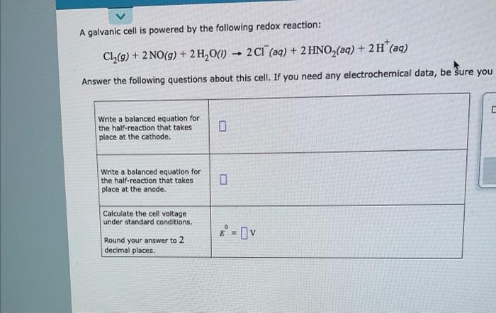 Solved A galvanic cell is powered by the following redox | Chegg.com