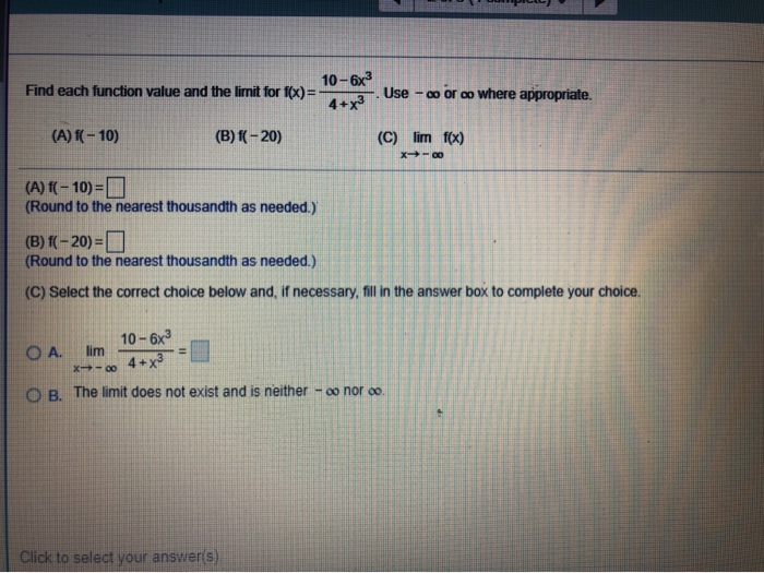 Solved Find Each Function Value And The Limit For F X Chegg Com