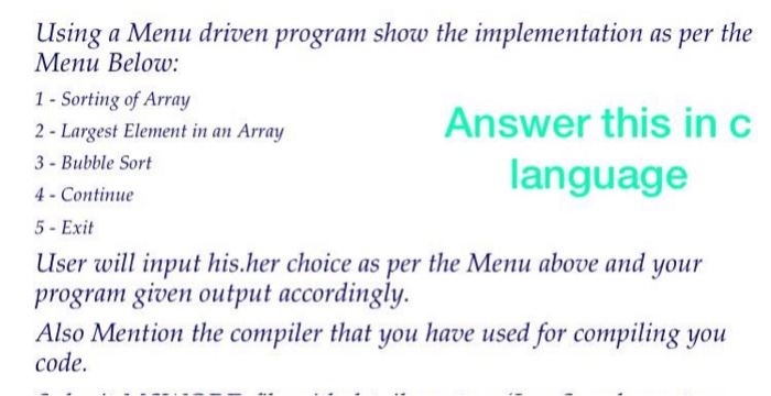 Solved Using a Menu driven program show the implementation | Chegg.com
