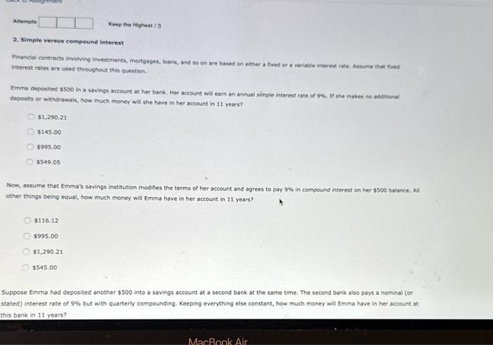Solved 2. Simple versus compound interest Financial | Chegg.com