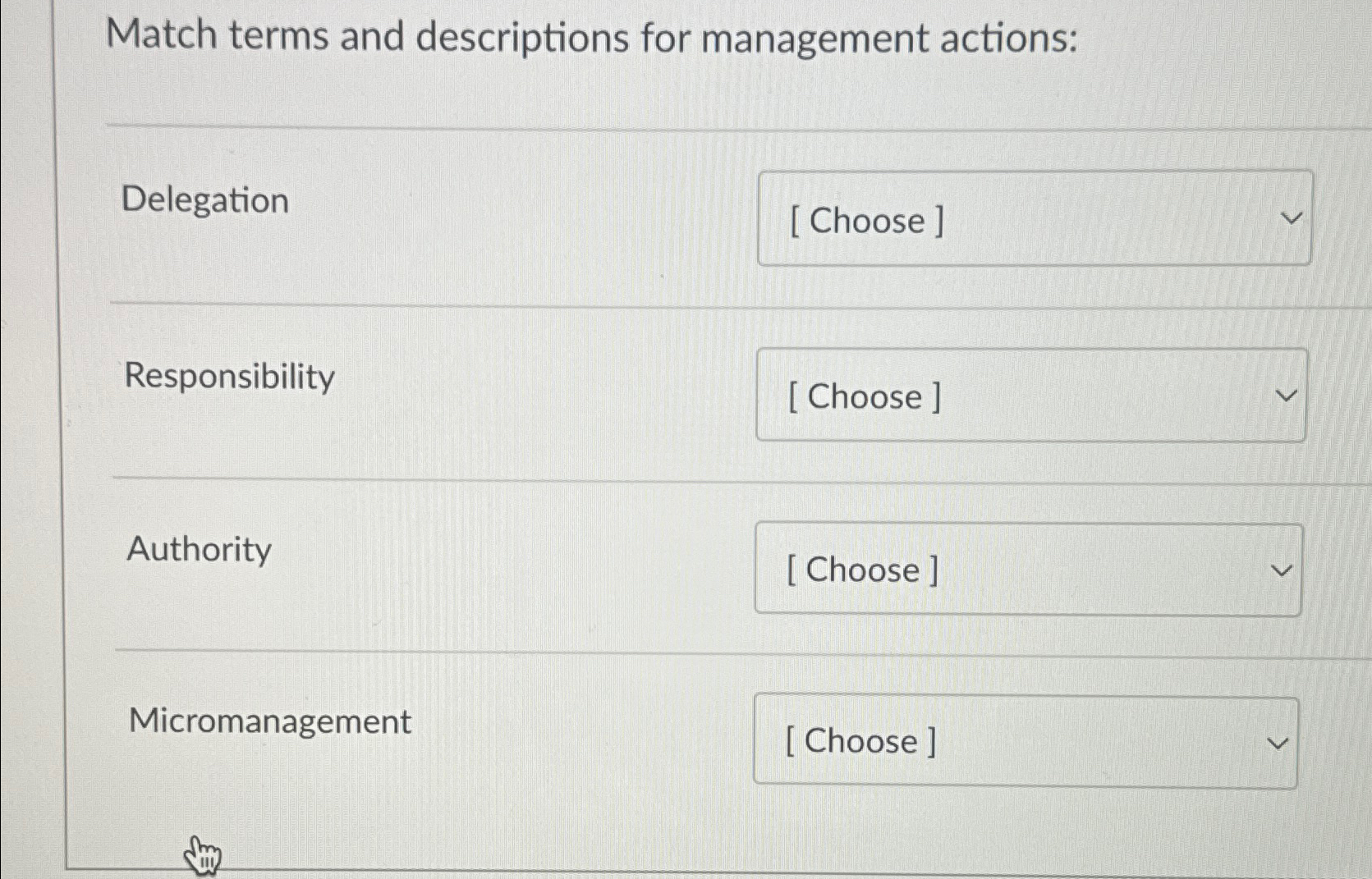 Solved Match terms and descriptions for management | Chegg.com