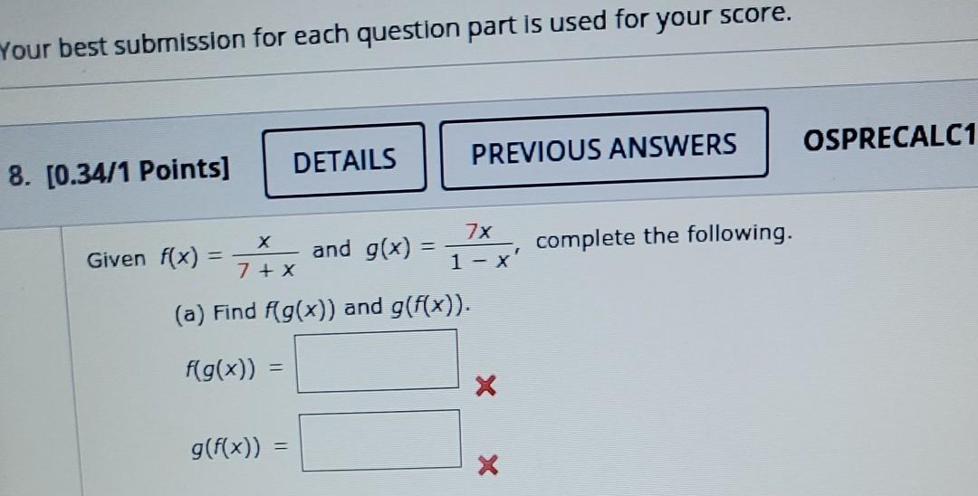 Solved Your best submission for each question part is used | Chegg.com