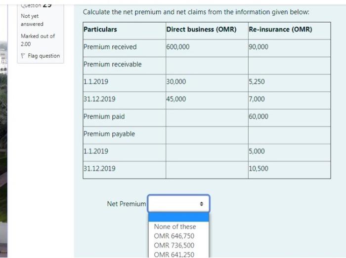 Solved Calculate the net premium and net claims from the | Chegg.com