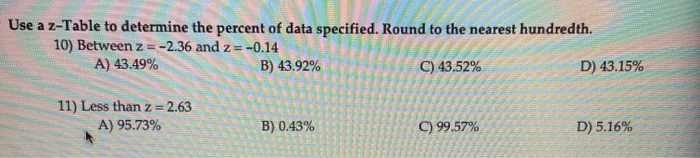 Solved Use a z-Table to determine the percent of data | Chegg.com