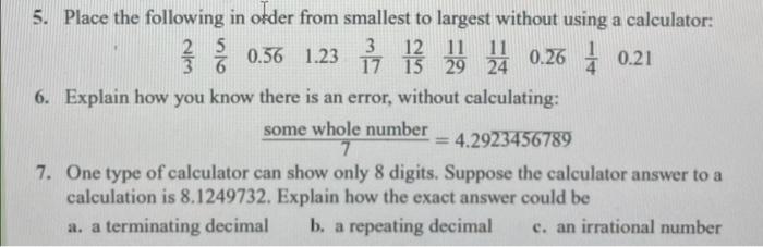 Solved 5. Place the following in order from smallest to | Chegg.com