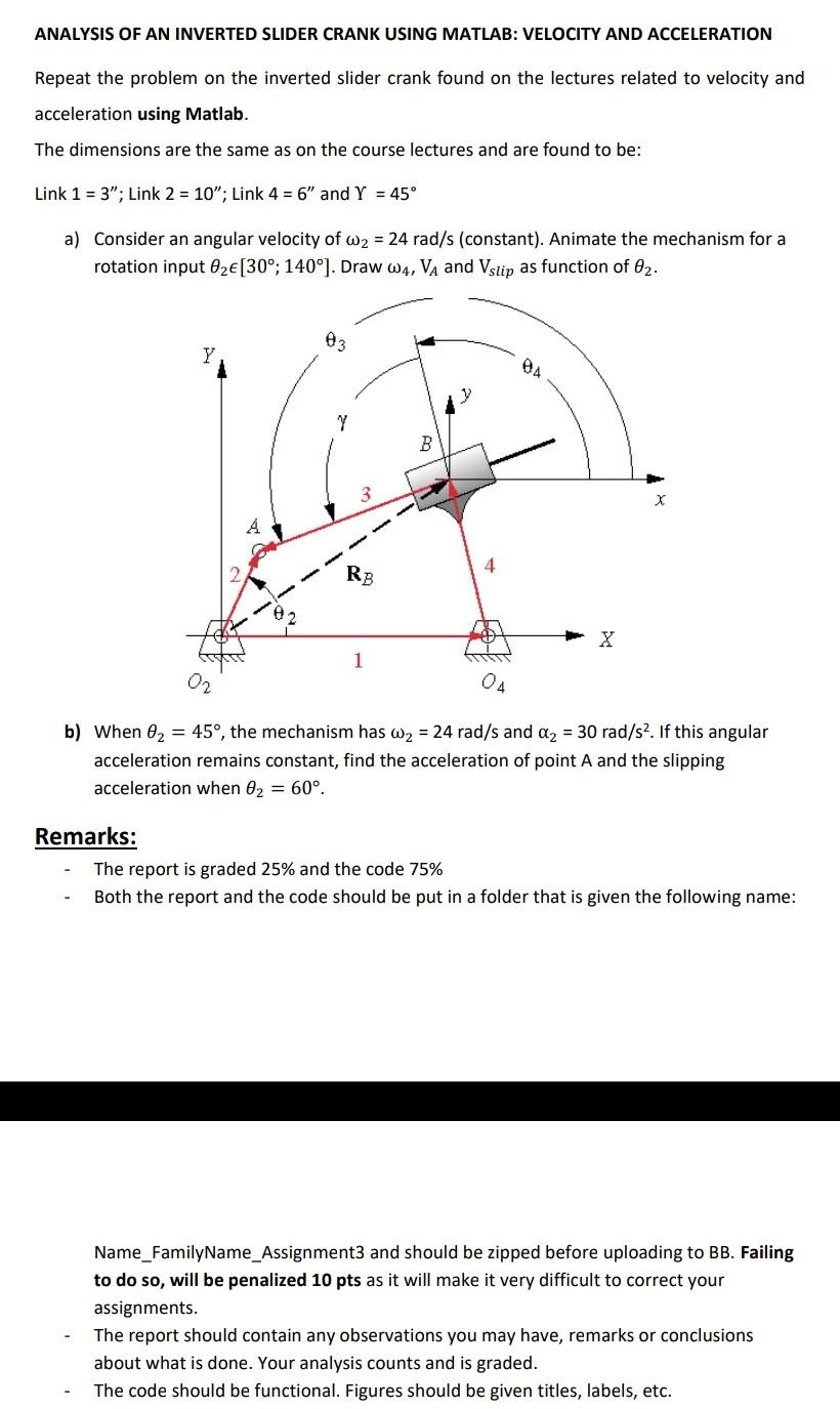 ANALYSIS OF AN INVERTED SLIDER CRANK USING MATLAB: | Chegg.com