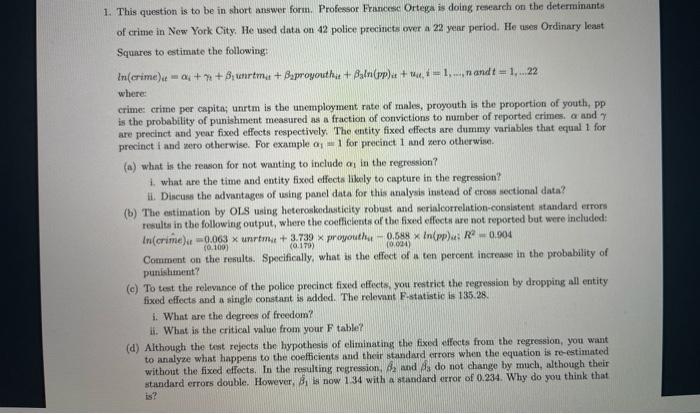 Solved 1. This question is to be in short answer form. | Chegg.com