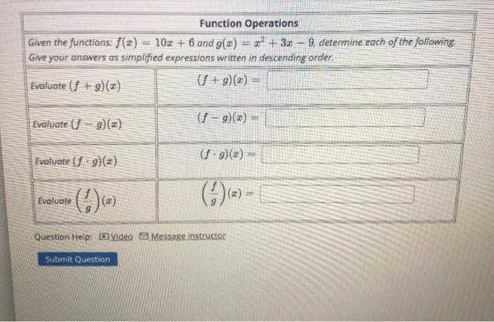 Solved Function Operations Given the functions f(x) = 10x + | Chegg.com
