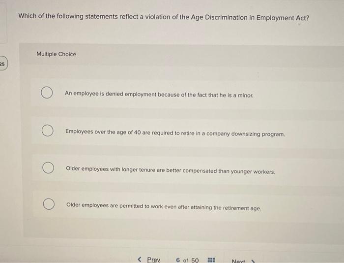 Solved The Americans With Disabilities Act States That: | Chegg.com