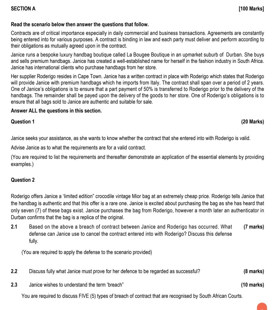 SECTION A Read The Scenario Below Then Answer The | Chegg.com