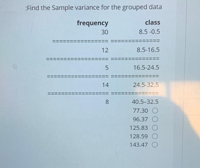 Solved Find The Sample Variance For The Grouped Data Chegg Com