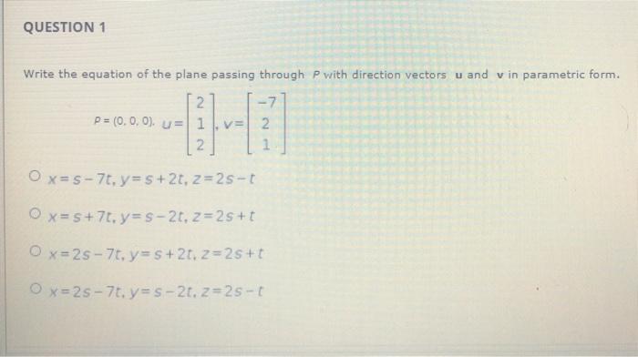 Solved QUESTION 1 Write The Equation Of The Plane Passing | Chegg.com