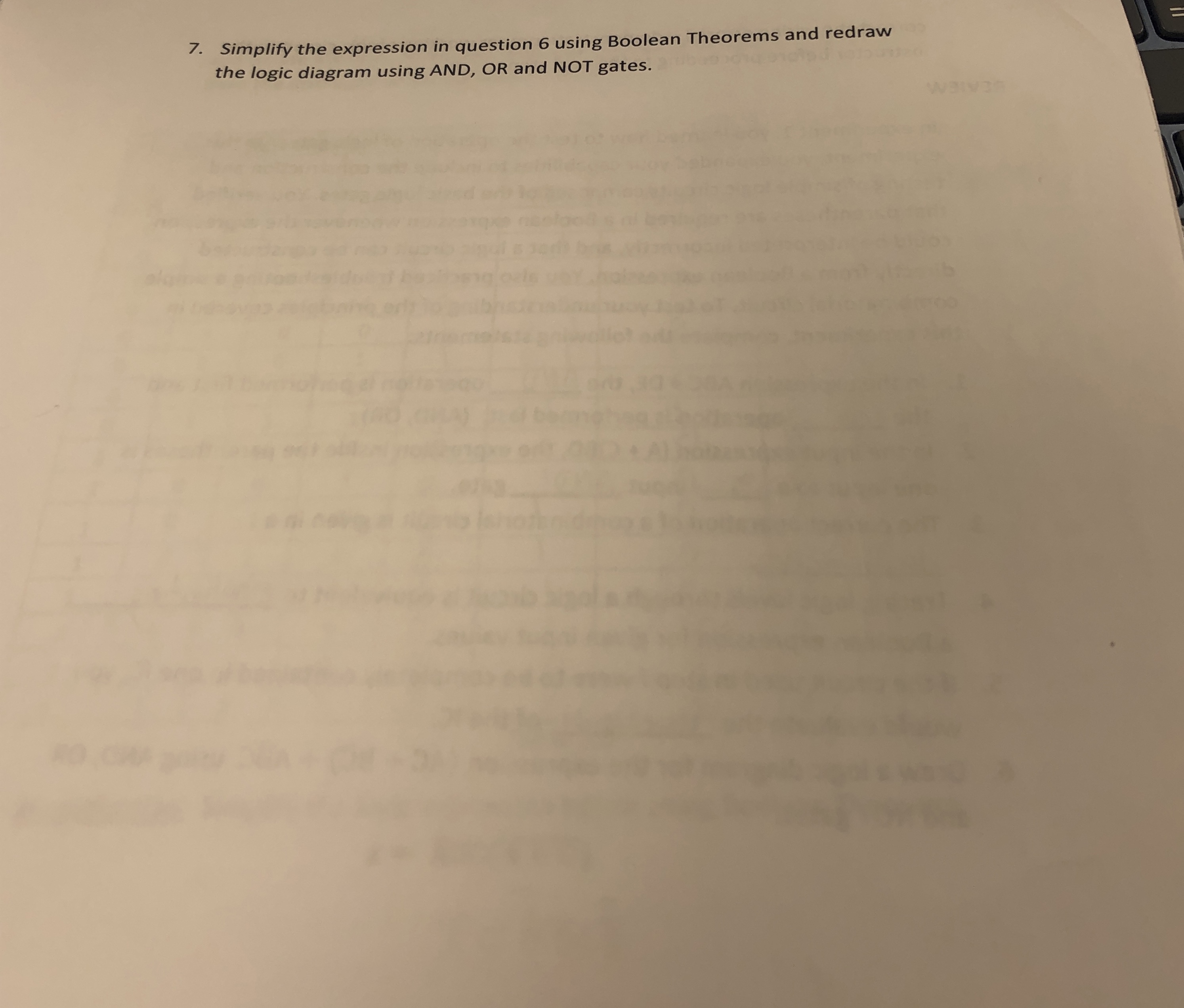 Simplify the expression in question 6 ﻿using Boolean