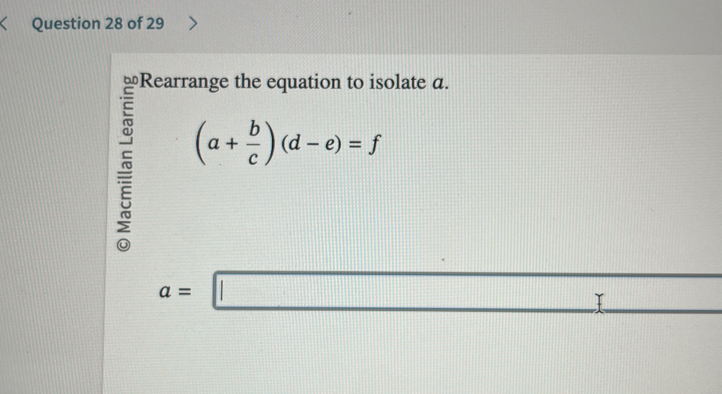 Solved Question 28 ﻿of 29?∞ ﻿Rearrange the equation to | Chegg.com