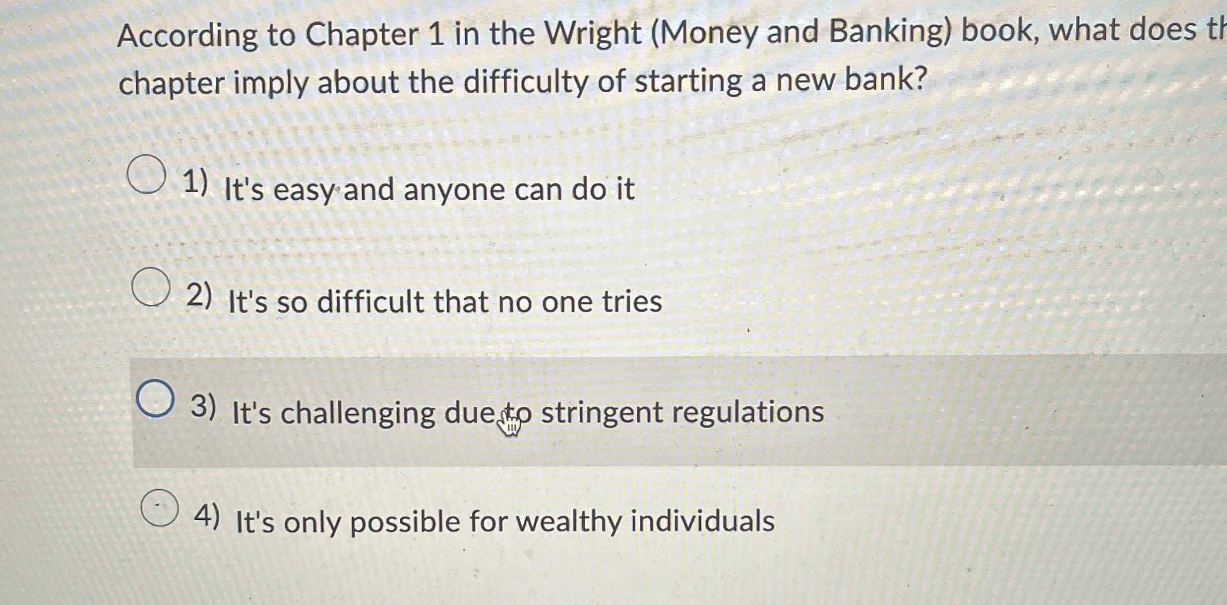 Solved According to Chapter 1 ﻿in the Wright (Money and | Chegg.com