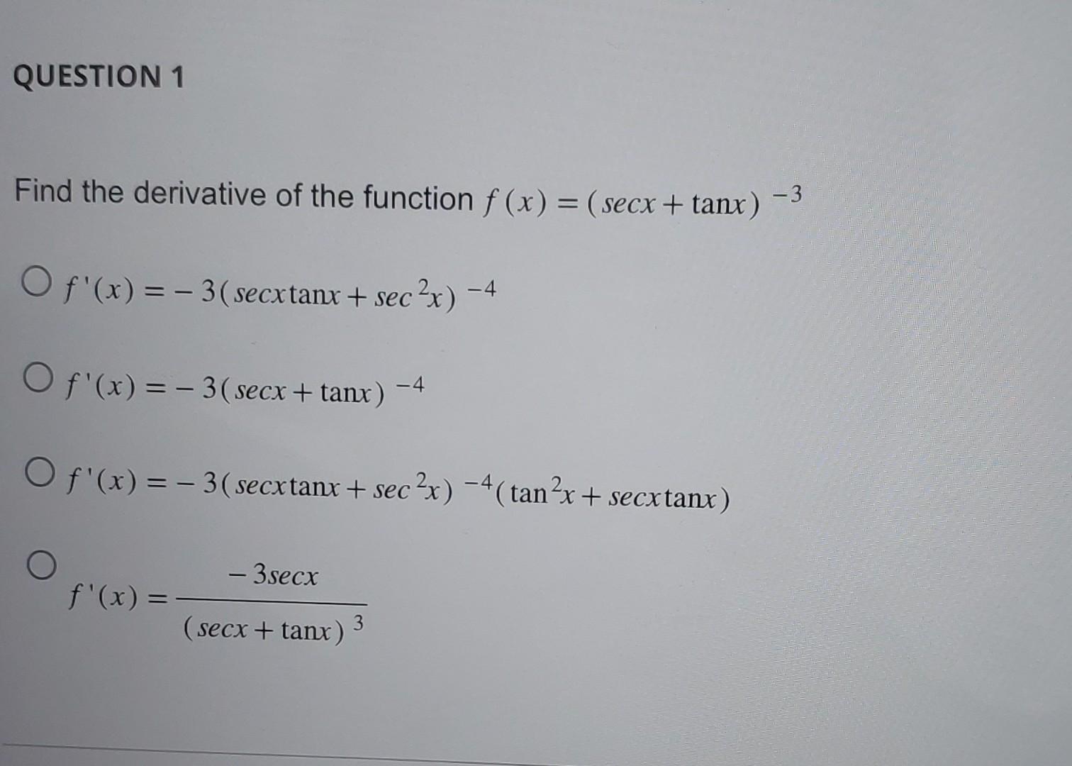 derivative of log sec x tan x with respect to x is