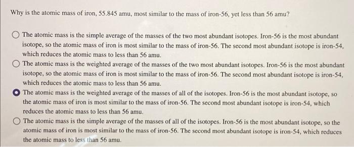 mass of iron in amu