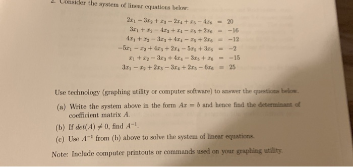 Solved Consider the system of linear equations below: | Chegg.com