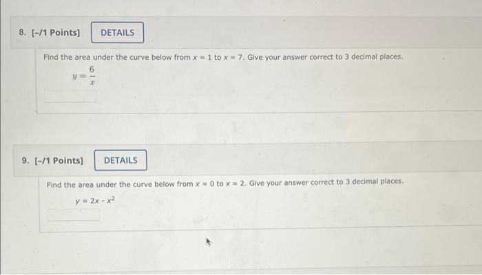 Solved Find the area under the curve below from x=1 to x=7. | Chegg.com