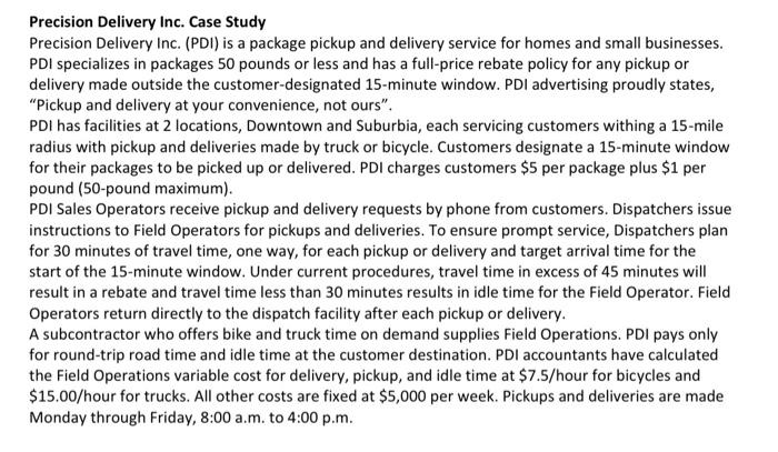 Solved Precision Delivery Inc. Case Study Precision Delivery | Chegg.com