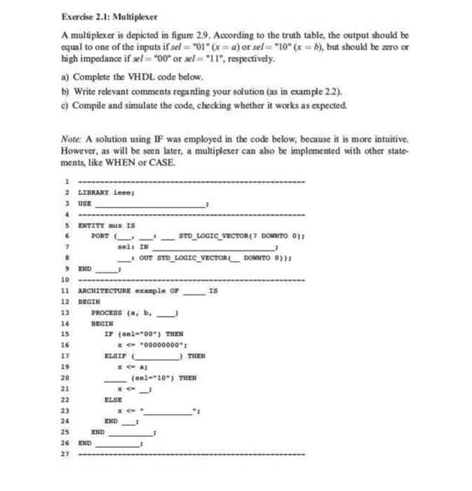 Solved Exercise 2.1: Multiplexer A multiplexer is depicted | Chegg.com