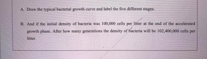 Solved A. Draw the typical bacterial growth curve and label | Chegg.com