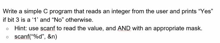 Solved Write a simple C program that reads an integer from | Chegg.com