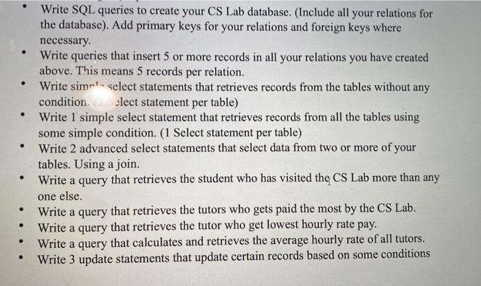 - Write SQL queries to create your CS Lab database. | Chegg.com