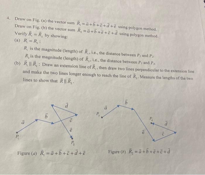 Solved 4. Draw On Fig. (a) The Vector Sum R1=a+b+c+d+e Using | Chegg.com