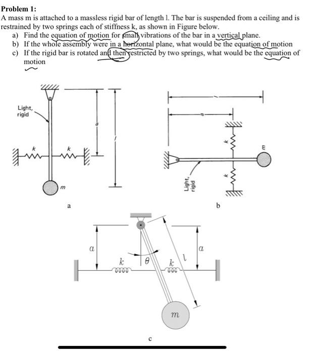 Solved Problem 1: A mass m is attached to a massless rigid | Chegg.com