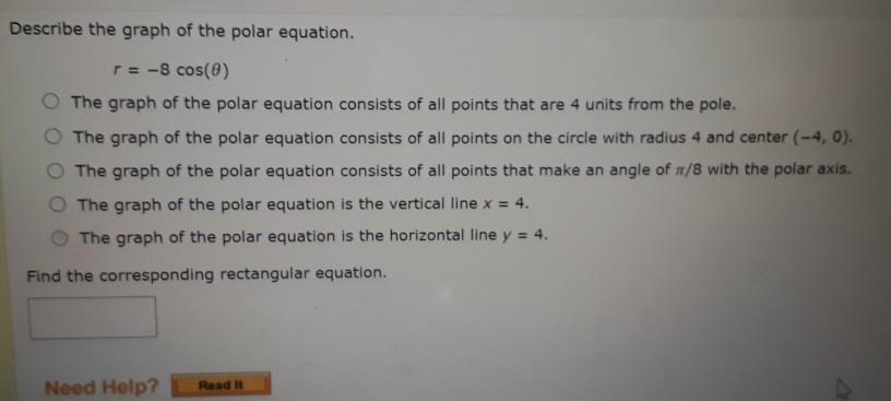 Solved Describe the graph of the polar equation. r= -8 | Chegg.com