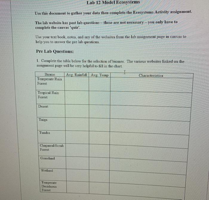 Solved Lab 12 Model Ecosystems Use this document to gather | Chegg.com