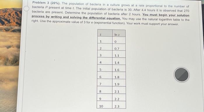 Solved Problem 3 (20%). The population of bacteria in a | Chegg.com