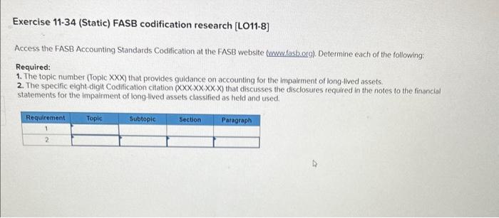 Solved Exercise 11-34 (Static) FASB Codification Research | Chegg.com