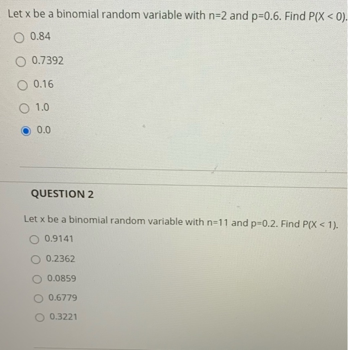 Solved Let x be a binomial random variable with n=2 and | Chegg.com