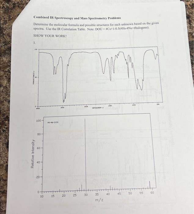 Solved Combined IR Spectroscopy and Mass Spectrometry