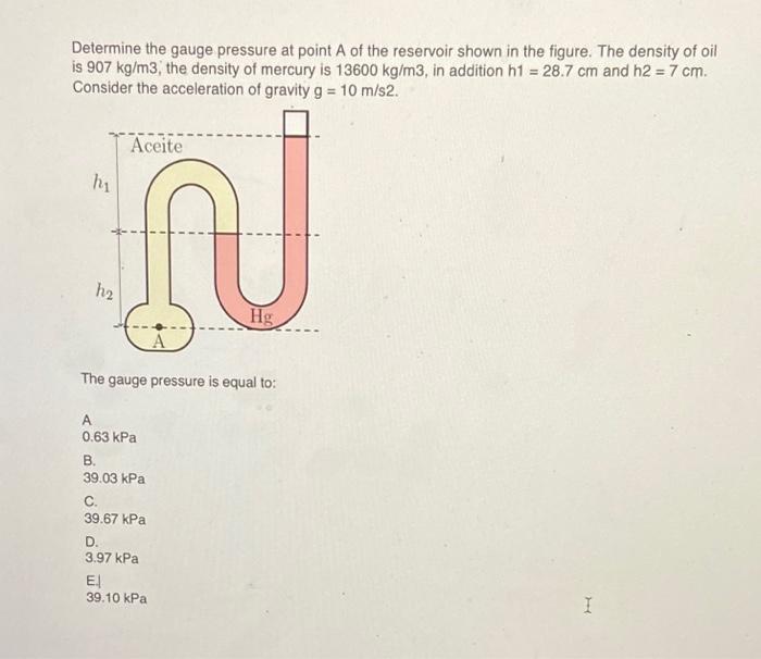 Solved Determine the gauge pressure at point A of the | Chegg.com
