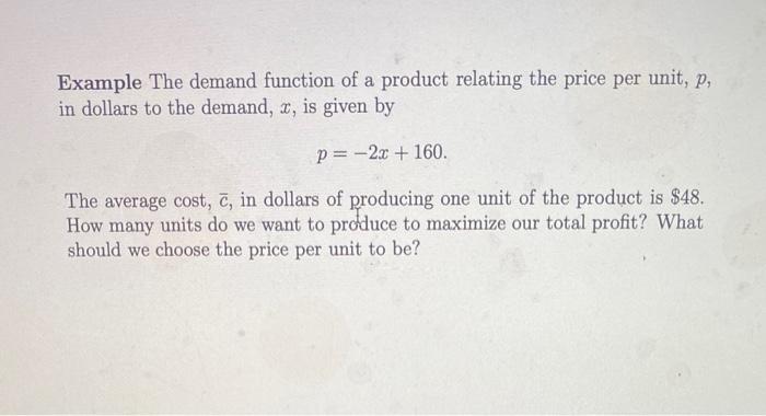Solved Example The demand function of a product relating the | Chegg.com