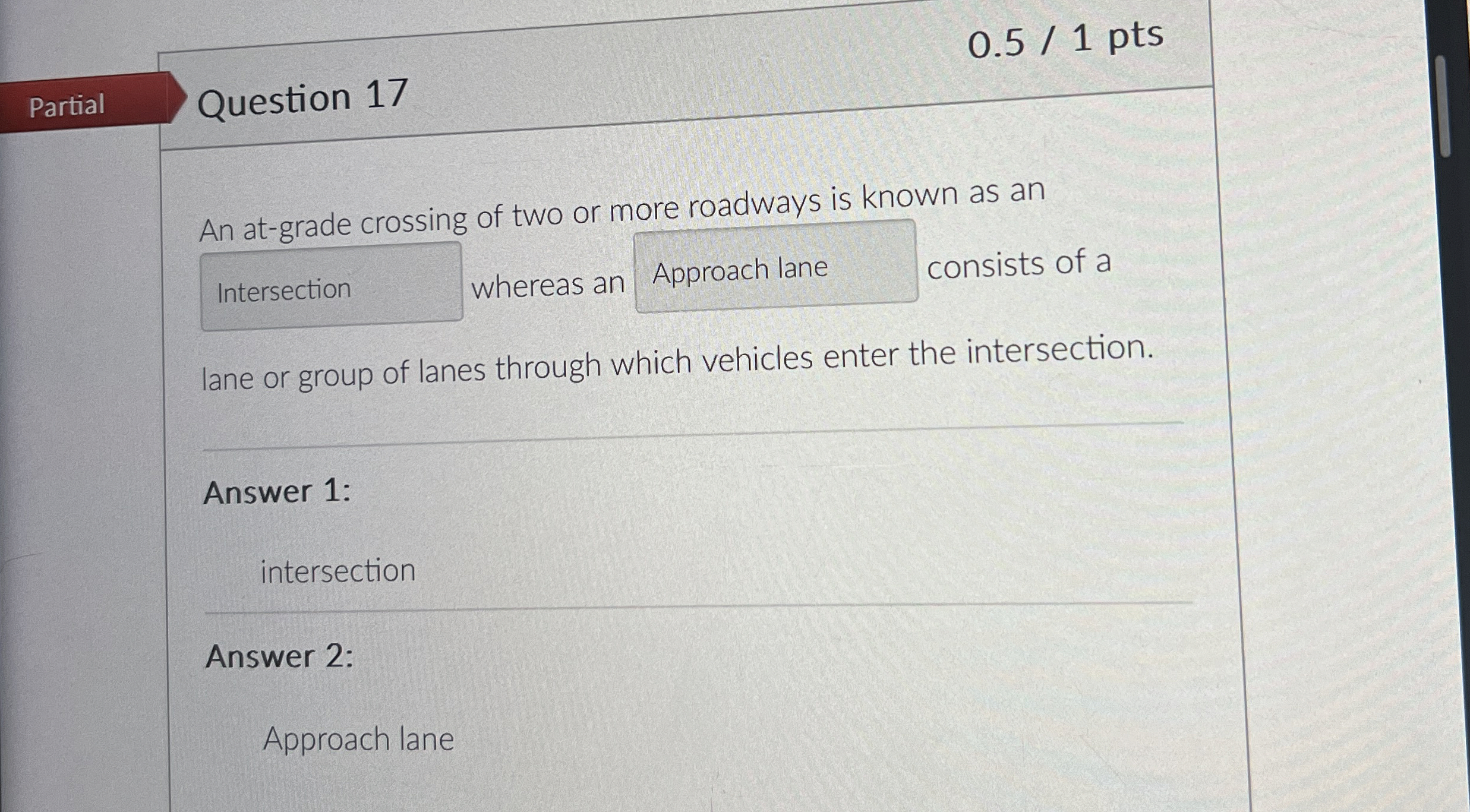 Solved Pts Partial Question An At Grade Cros